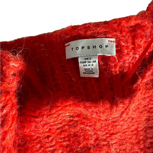 TOPSHOP red knit petal pointelle sweater 4 6 s - Picture 8 of 10